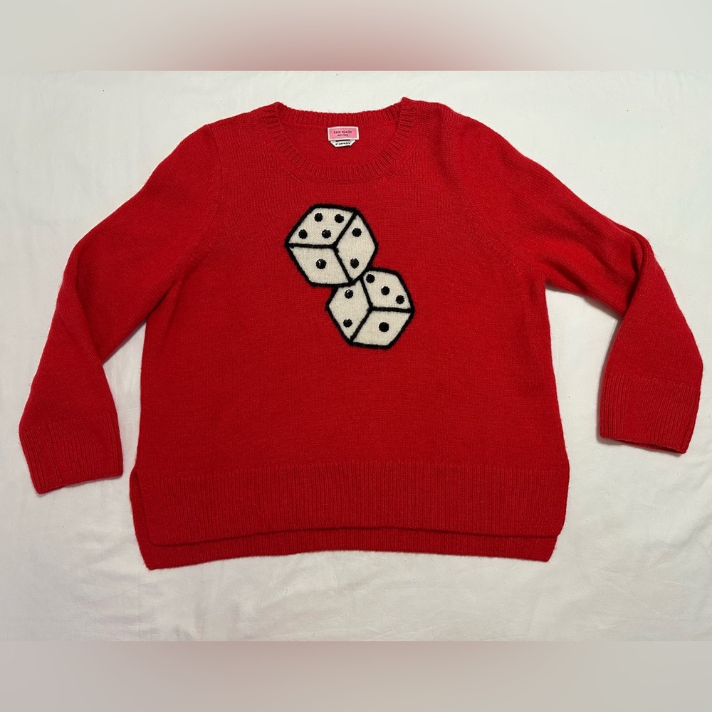 KATE SPADE NEW YORK RED SEQUIN LUCKY DICE SWEATER CASINO VEGAS GLAM LUXURY XL - Picture 3 of 9